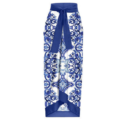Fashion Vintage V-Neck Print One-Piece Swimsuit Set - F385