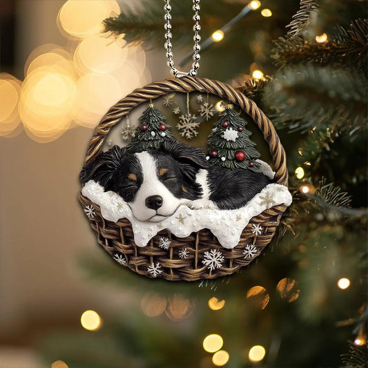Bearded Collie In Mini Basket Ornament - MB012