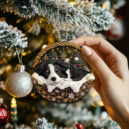 Bearded Collie In Mini Basket Ornament - MB012