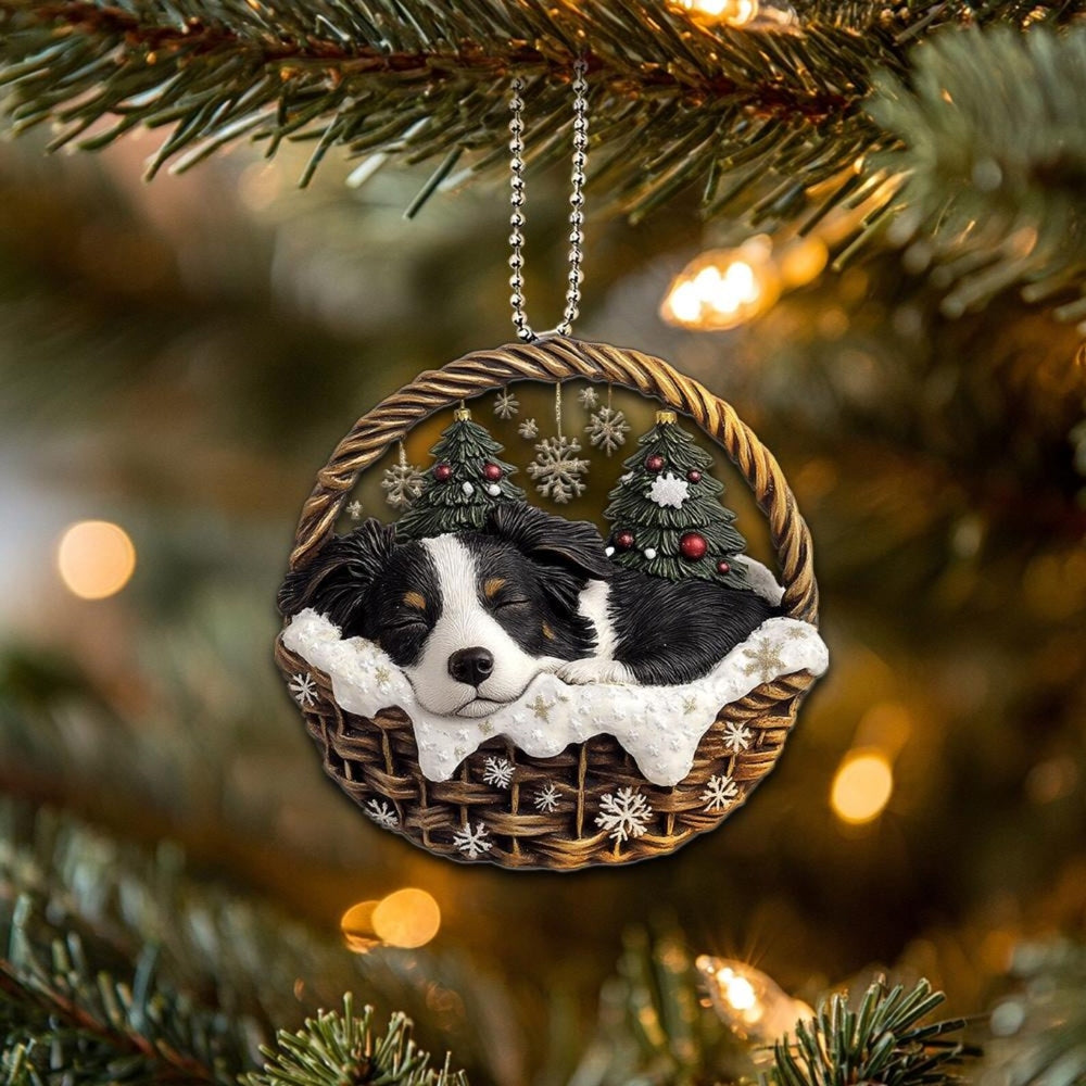 Bearded Collie In Mini Basket Ornament - MB012