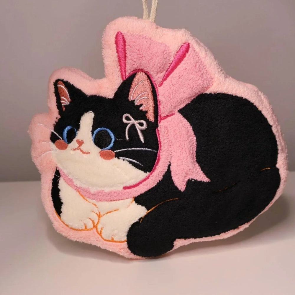 Adorable Cat Hand Towels - Pink Bow Cat