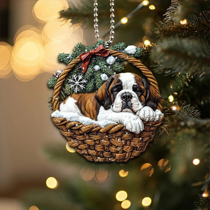 Saint Bernard In Mini Basket Ornament - MB013