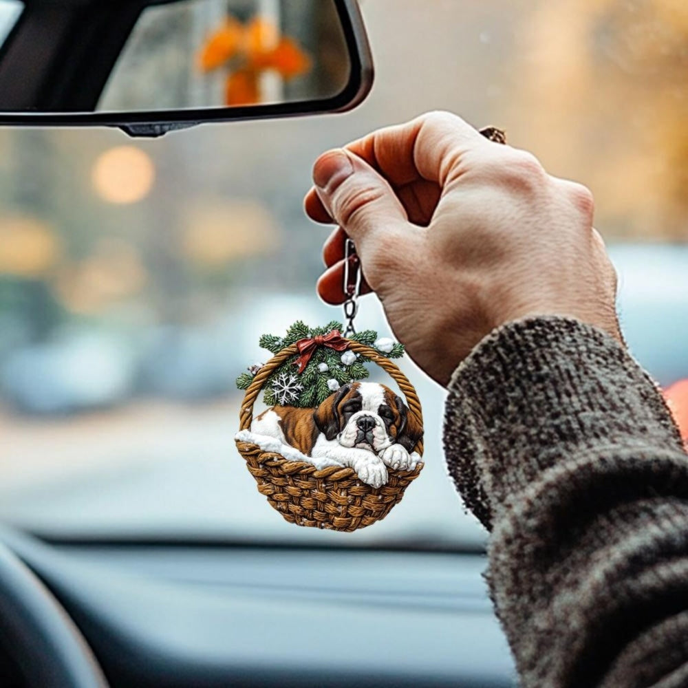 Saint Bernard In Mini Basket Ornament - MB013