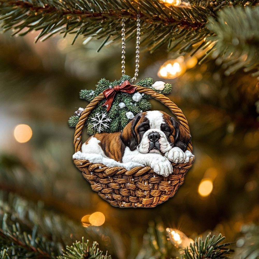 Saint Bernard In Mini Basket Ornament - MB013
