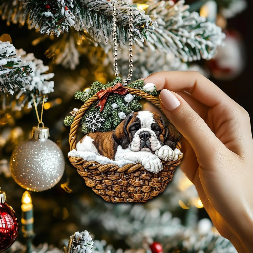 Saint Bernard In Mini Basket Ornament - MB013