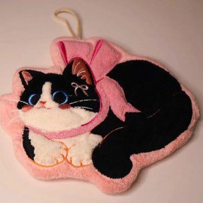 Adorable Cat Hand Towels - Pink Bow Cat