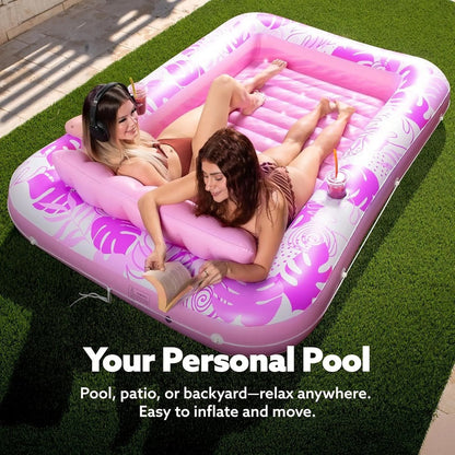 Inflatable Tanning Pool Lounge Float With Cup Holders