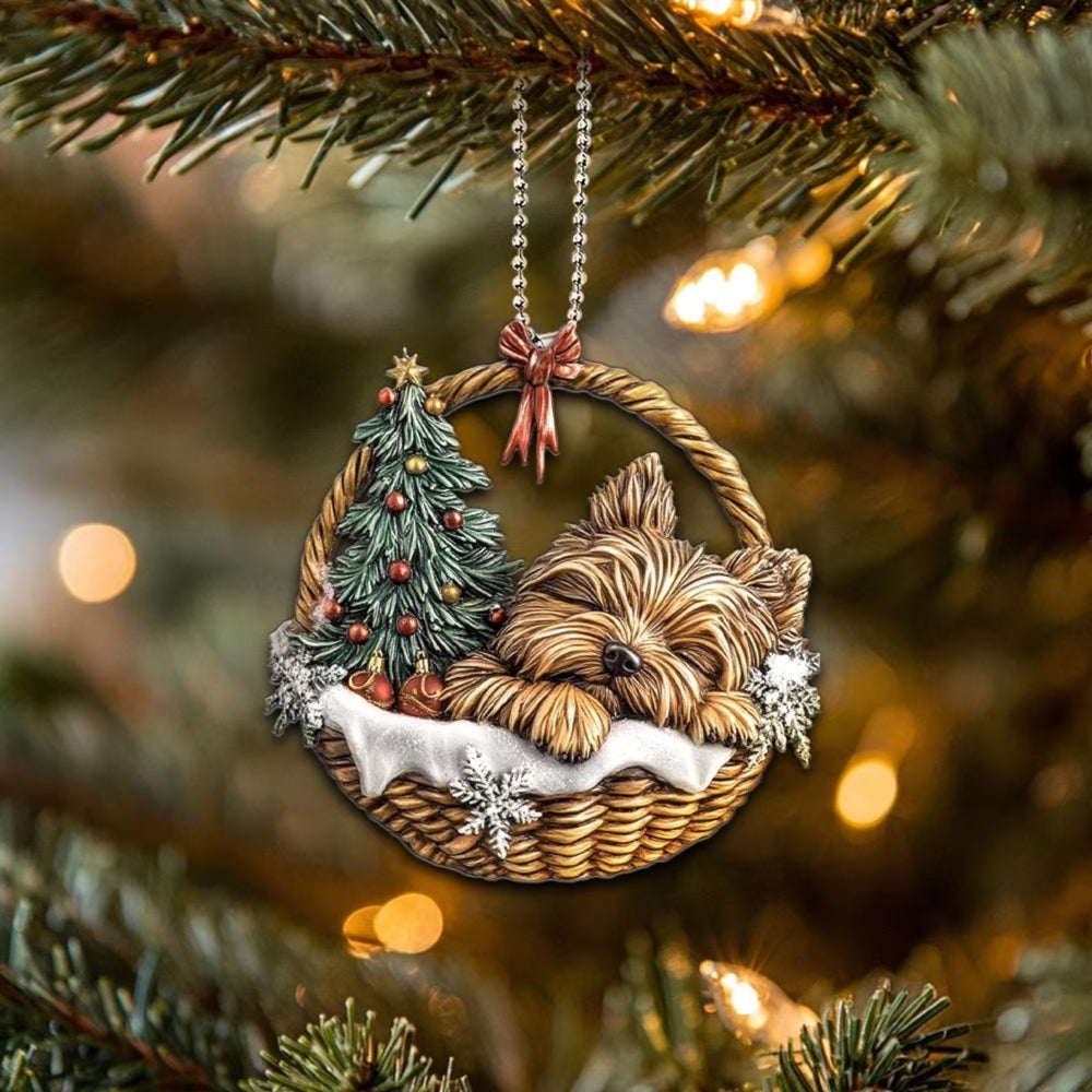 Yorkshire Terrier In Mini Basket Ornament - MB014