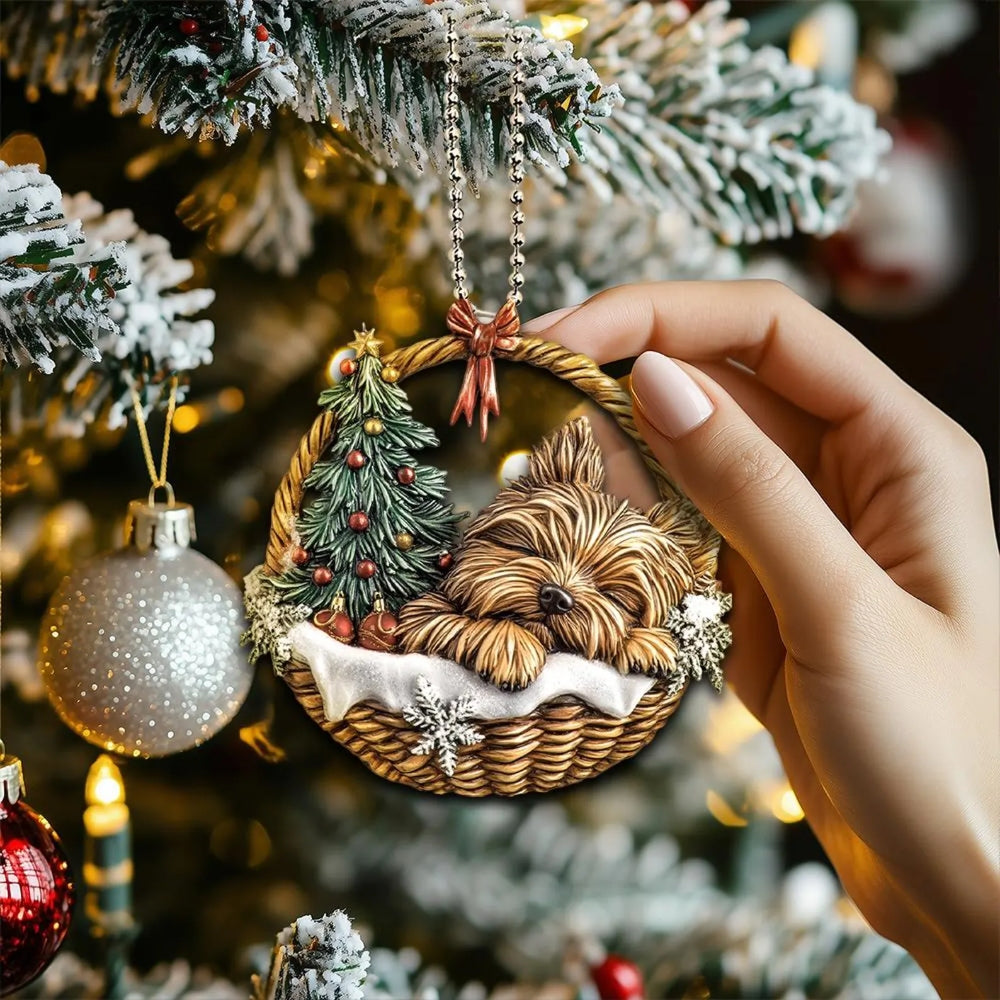 Yorkshire Terrier In Mini Basket Ornament - MB014