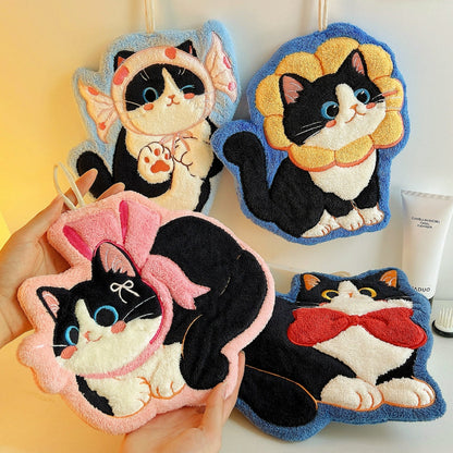 Adorable Cat Hand Towels - Blue Bow Cat