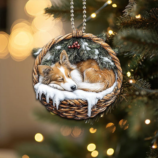 Rough Collie In Mini Basket Ornament - MB017
