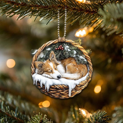 Rough Collie In Mini Basket Ornament - MB017
