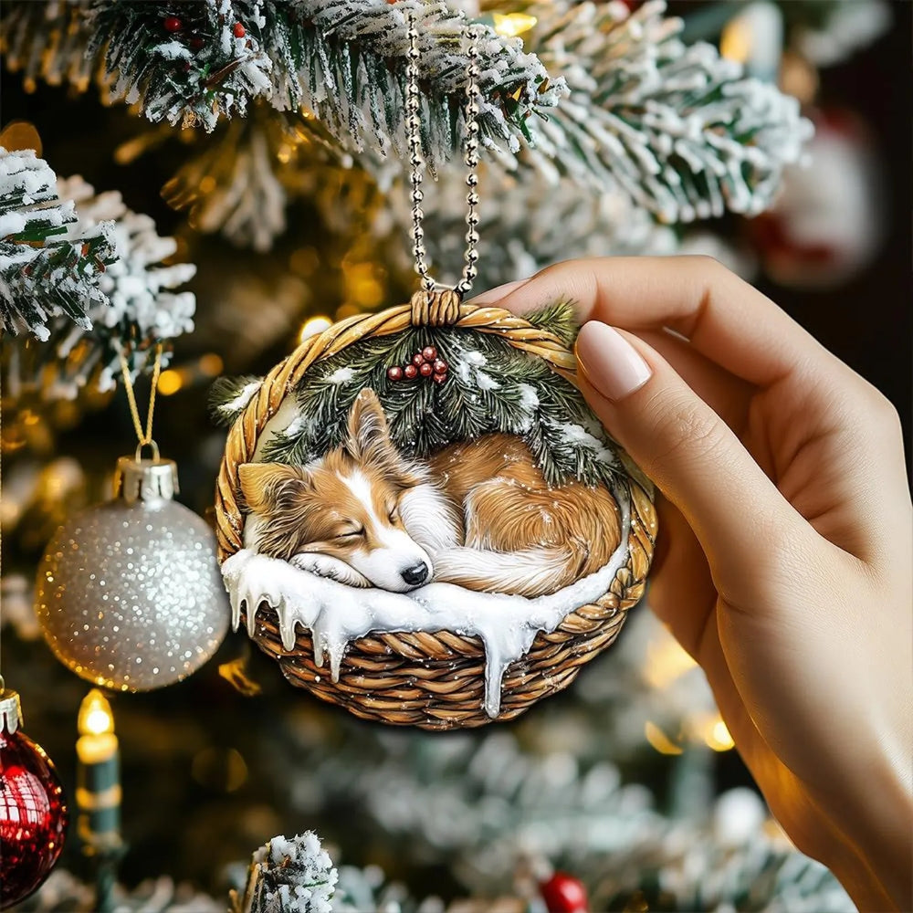Rough Collie In Mini Basket Ornament - MB017