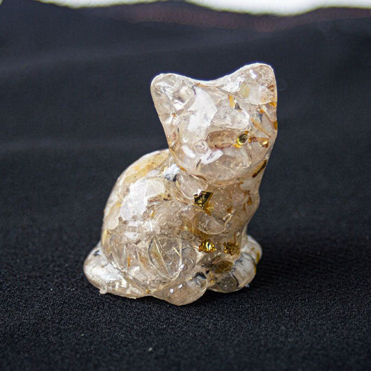 Rutilated Quartz - Handmade Natural Crystal Gemstone Sitting Cat