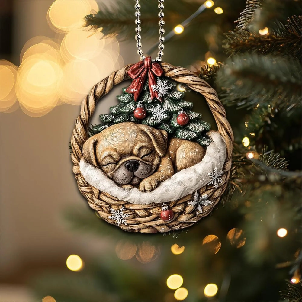 Puggle In Mini Basket Ornament - MB019