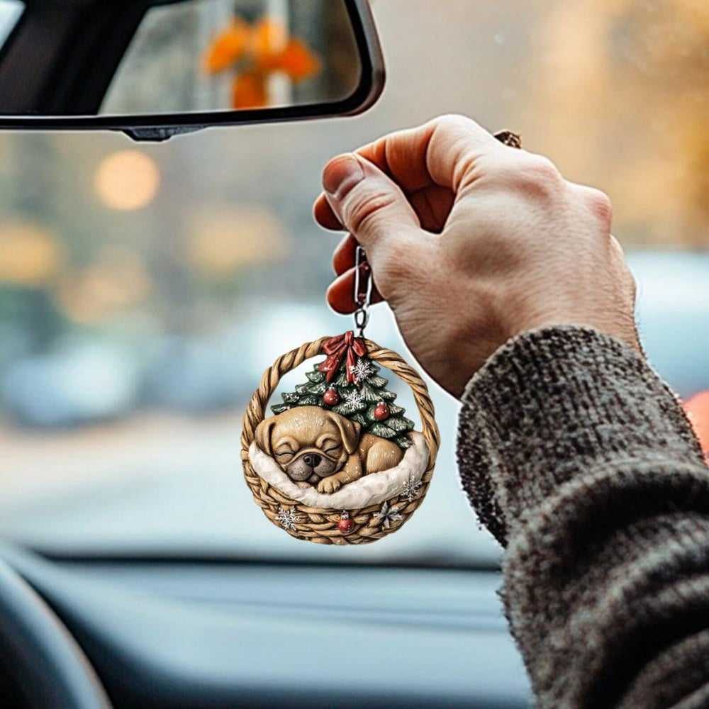 Puggle In Mini Basket Ornament - MB019