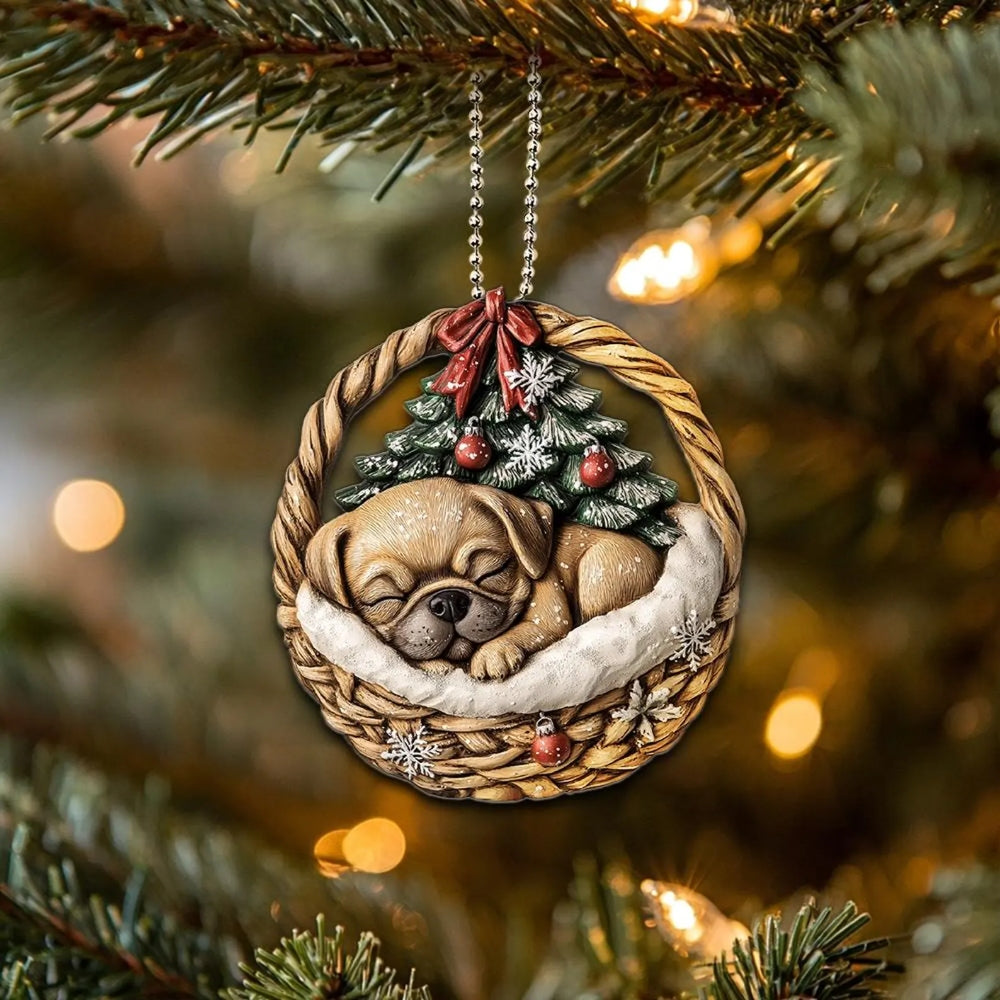 Puggle In Mini Basket Ornament - MB019