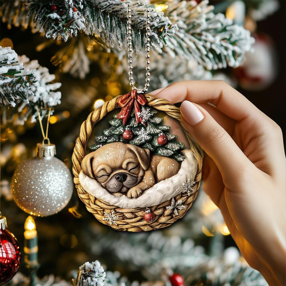 Puggle In Mini Basket Ornament - MB019