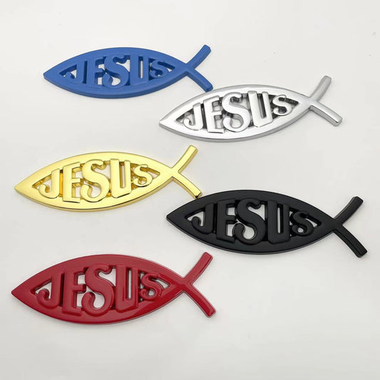 Jesus Metal Fish - Emblem Sticker Badge, Funny Decals for Car, Truck, SUV, Motorcycle - TE004