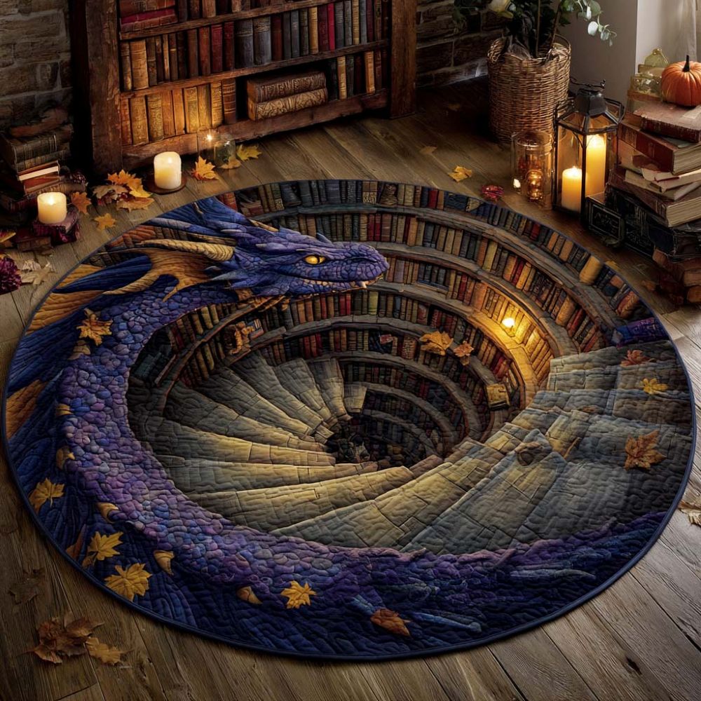 Mythical Wisdom Dragon - Spiral Watcher Round Rug - H485