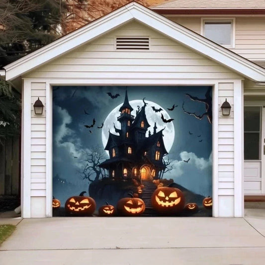 Haunted House Halloween Garage Door Covers D458