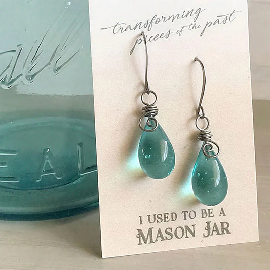 Teardrop Mason Jar Earrings: Recycled Vintage Glass