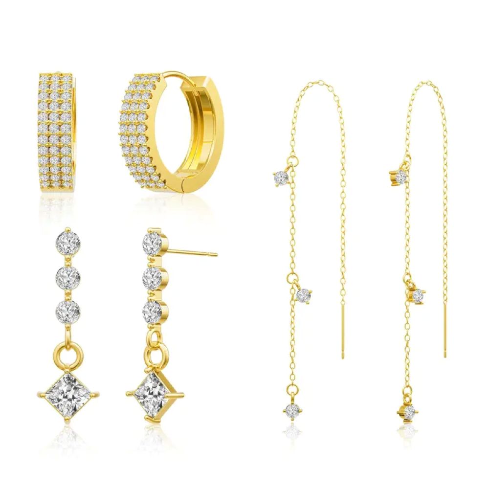 Gold Star Earring Set - Dangle Hoop & Stud Stacking Earrings