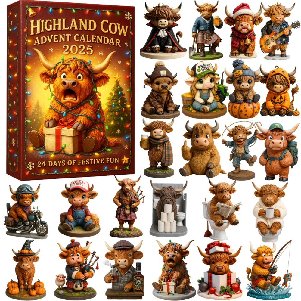 Highland Cow Advent Calendar 2025 - 3D Handmade Highland Cow Doll (24Pcs)