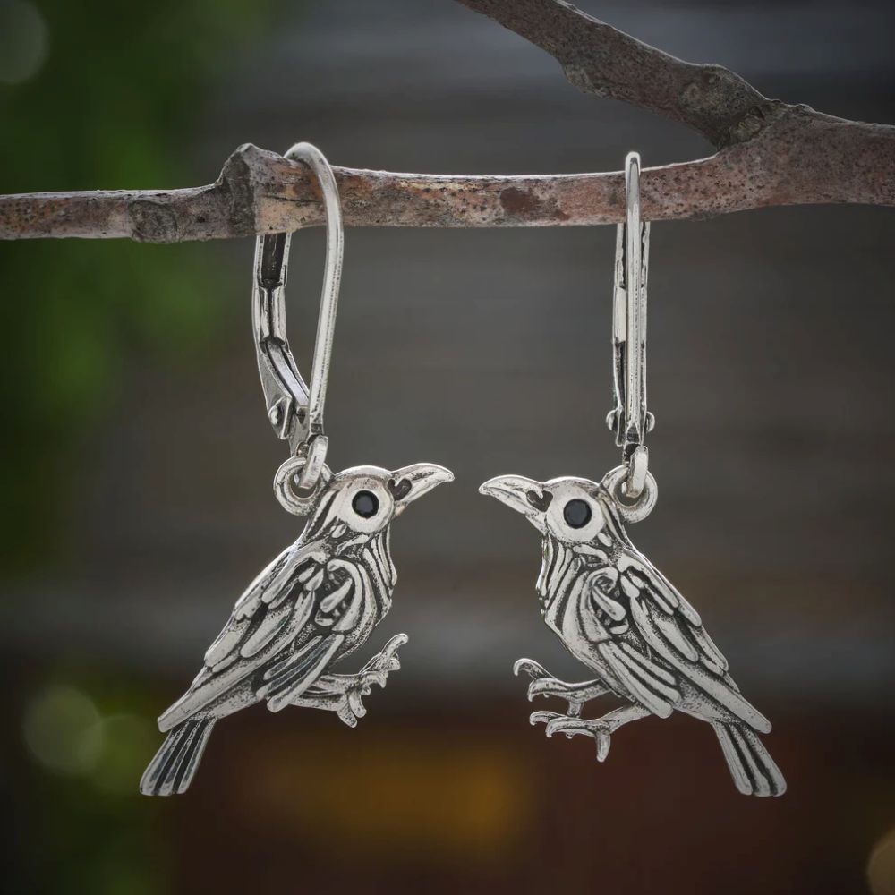 "Nevermore" Raven Leverback Earrings