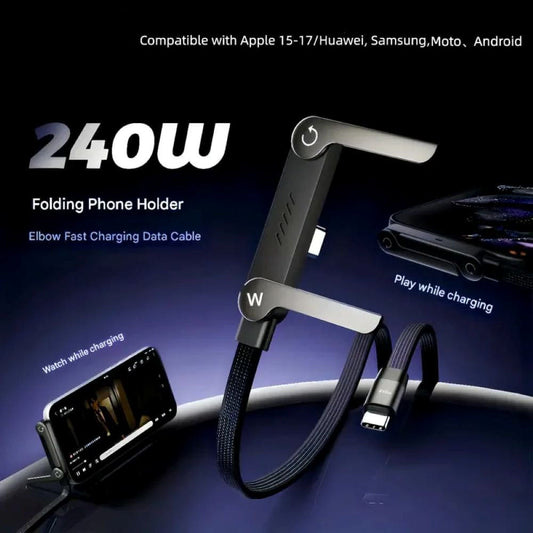 2-in-1 Invisible Holder Charger Cable - 240W Fast Charging Cord with Built-In Phone Stand