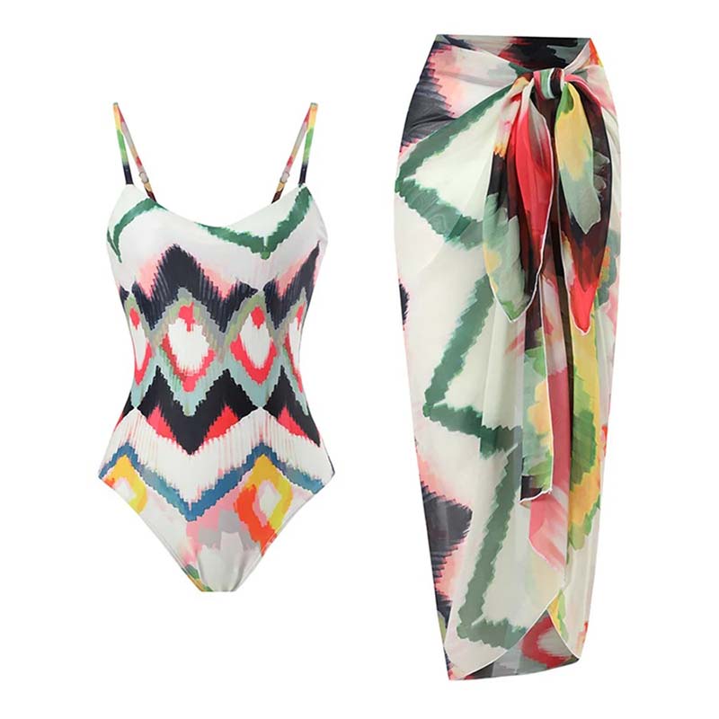 Gradient Tie Dye Wrap Hip Long Dress Two Piece Swimsuit - F380