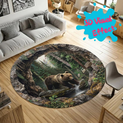 Forest Bear - 3D Illusion Round Rug - H636