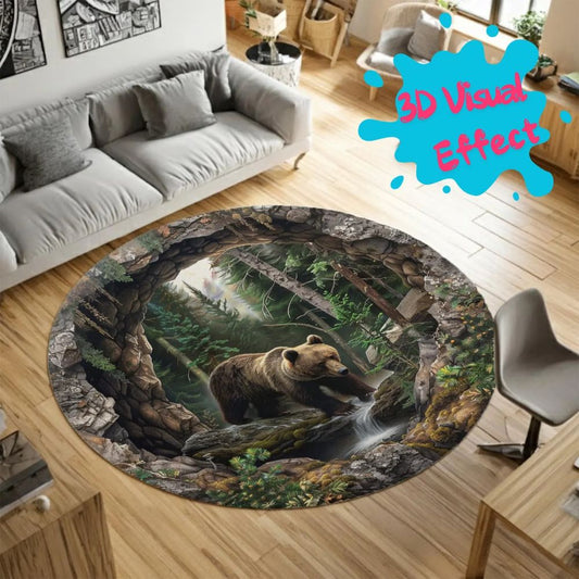 Forest Bear - 3D Illusion Round Rug - H636
