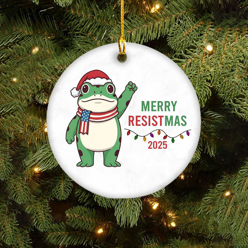 Merry Resistmas Portland Frog Printed Acrylic Decorative Ornament