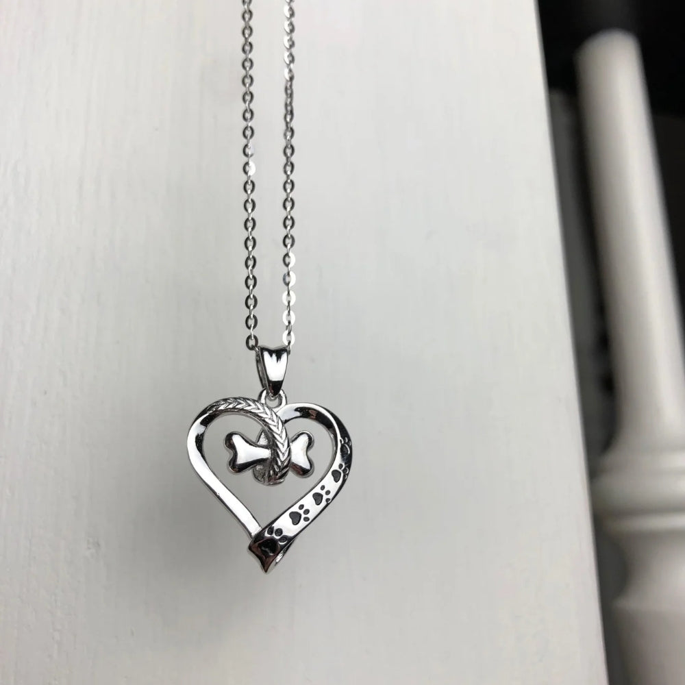 Forever Paw Prints – Pet Lover Heart Necklace