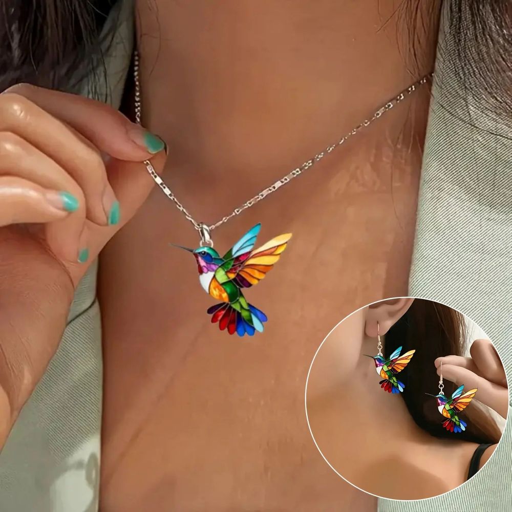 Beautiful Hummingbird Necklace with Bonus Earrings