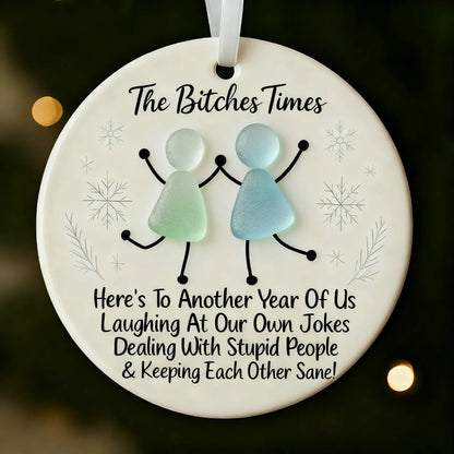 Funny Friendship Sea Glass Keepsake Ornament