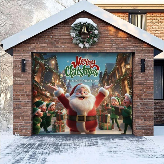 Santa And Elves Christmas Garage Door Covers D489