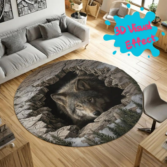 Mystic Wolf Cave - 3D Illusion Round Rug - H635