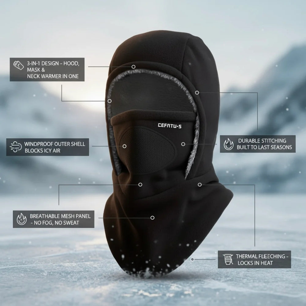 Thermal Fleece Balaclava – Windproof 3-in-1 Winter Hat, Mask & Neck Warmer
