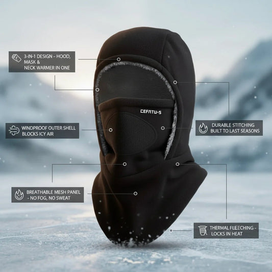 Thermal Fleece Balaclava – Windproof 3-in-1 Winter Hat, Mask & Neck Warmer