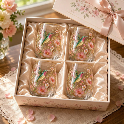 Hummingbird Floral Drinking Glass Set