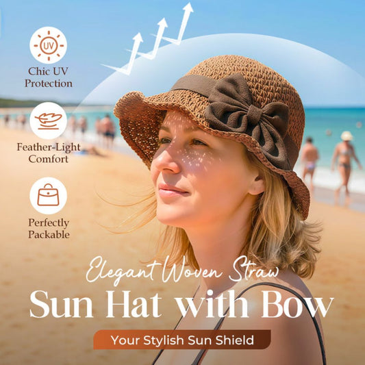 Elegant Woven Straw Sun Hat With Bow