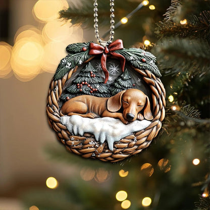 Dachshund In Mini Basket Ornament - MB020