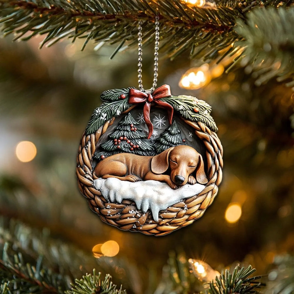 Dachshund In Mini Basket Ornament - MB020