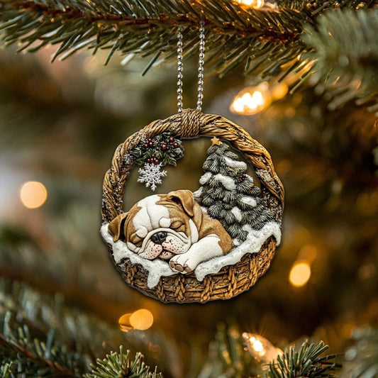 Bulldog In Mini Basket Ornament - MB021