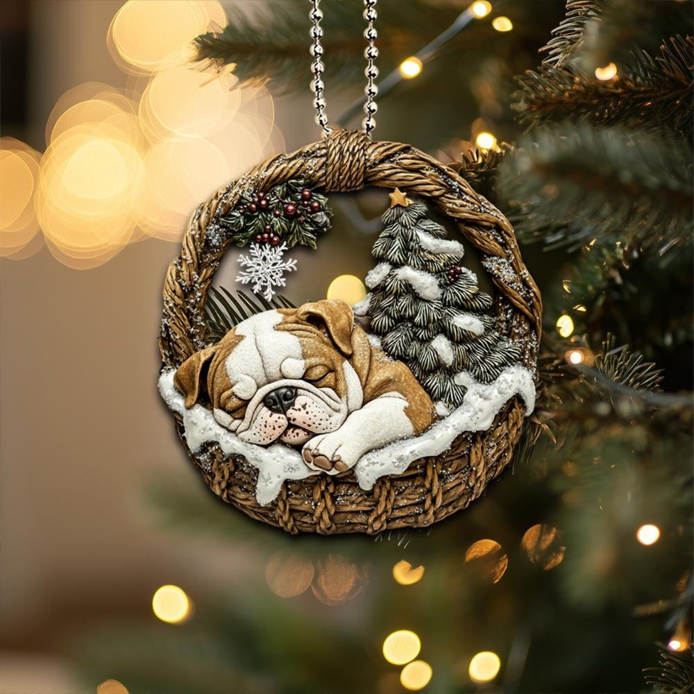 Bulldog In Mini Basket Ornament - MB021
