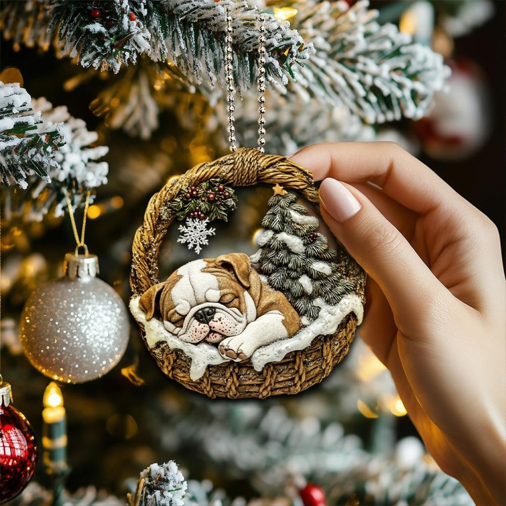 Bulldog In Mini Basket Ornament - MB021
