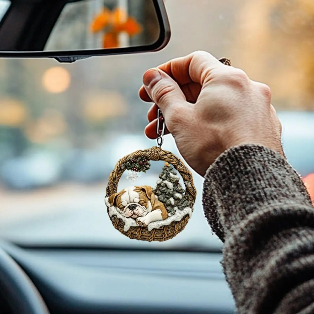 Bulldog In Mini Basket Ornament - MB021