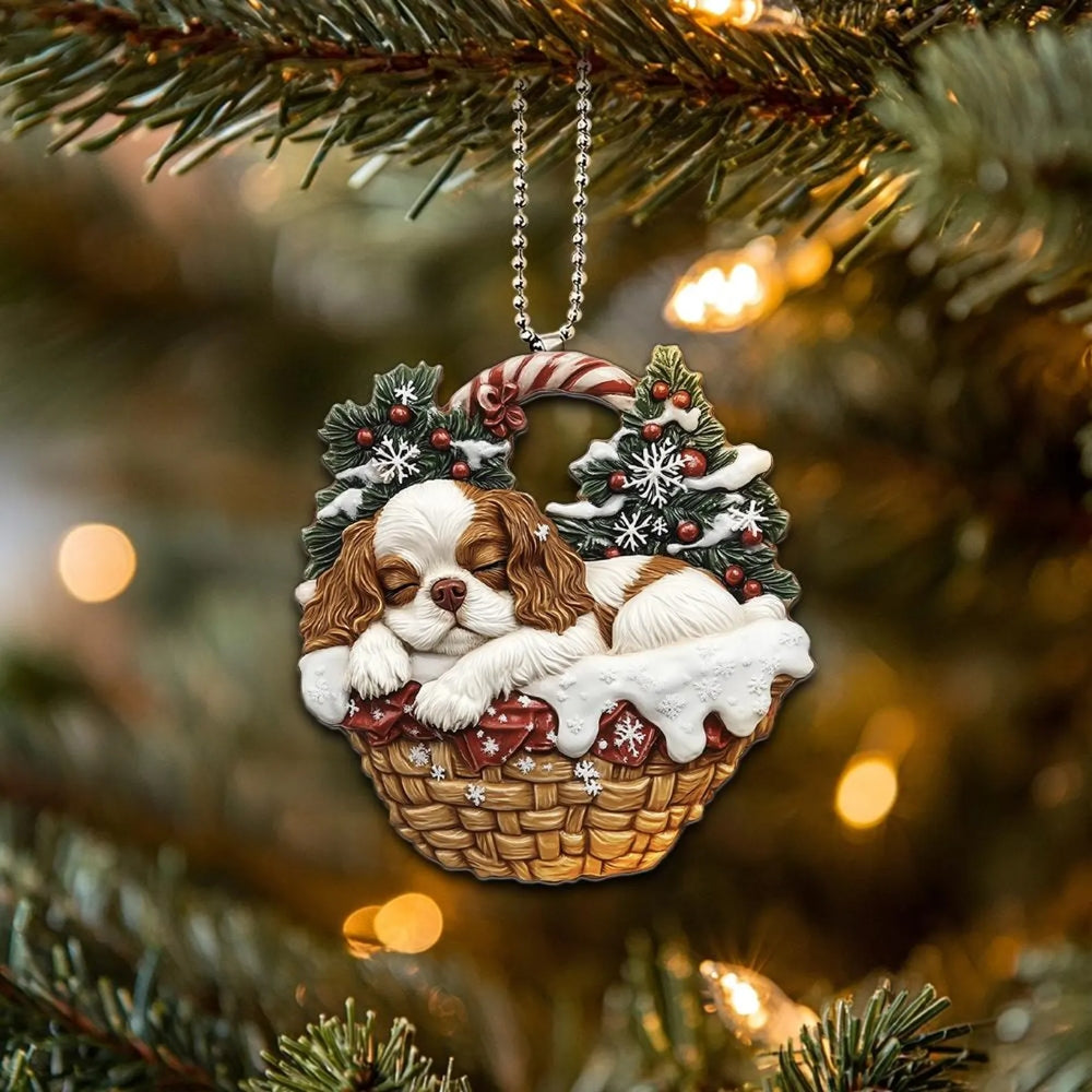 Cavalier King Charles Spaniel In Mini Basket Ornament - MB022